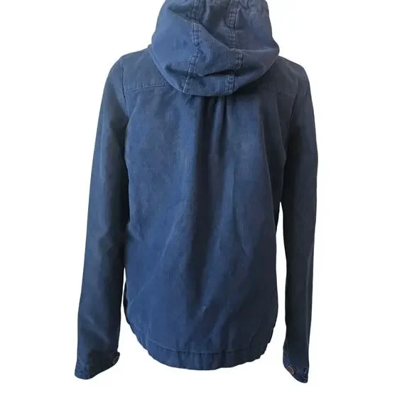 Roxy Navy Corduroy Toggle Jacket Women’s Floral Lined Hooded Coat Large - Picture 3 of 9